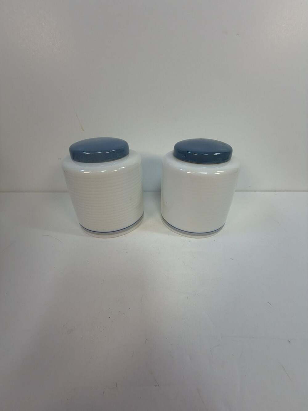Set of 2 Dansk Tapestries Damask Blue Small Canisters Sugar Bowls with Lids